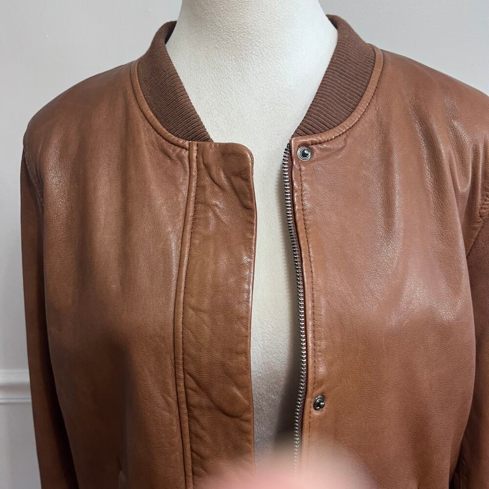Banana Republic Lamb Leather Bomber Jacket L Brown Leopard Lining